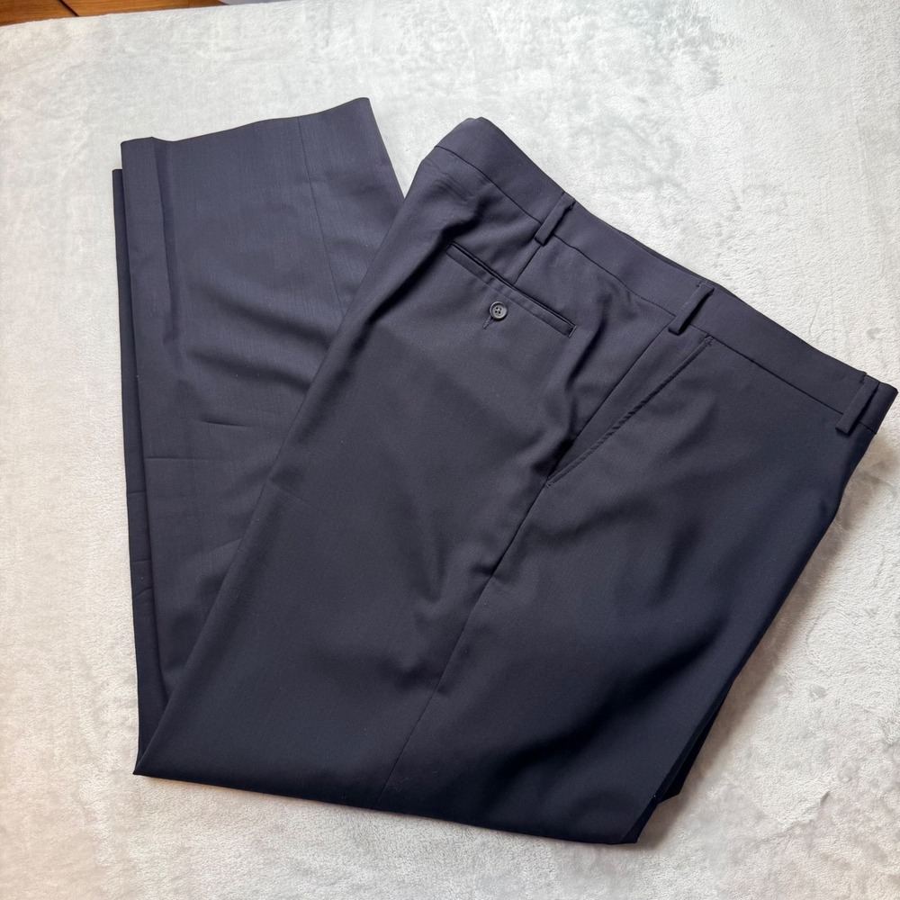 Pronto Uomo Couture Mens Navy Blue 100% Wool Dress Pants Size 50 (48x30)